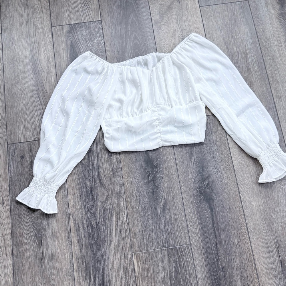 White Off-Shoulder Peasant Crop Top